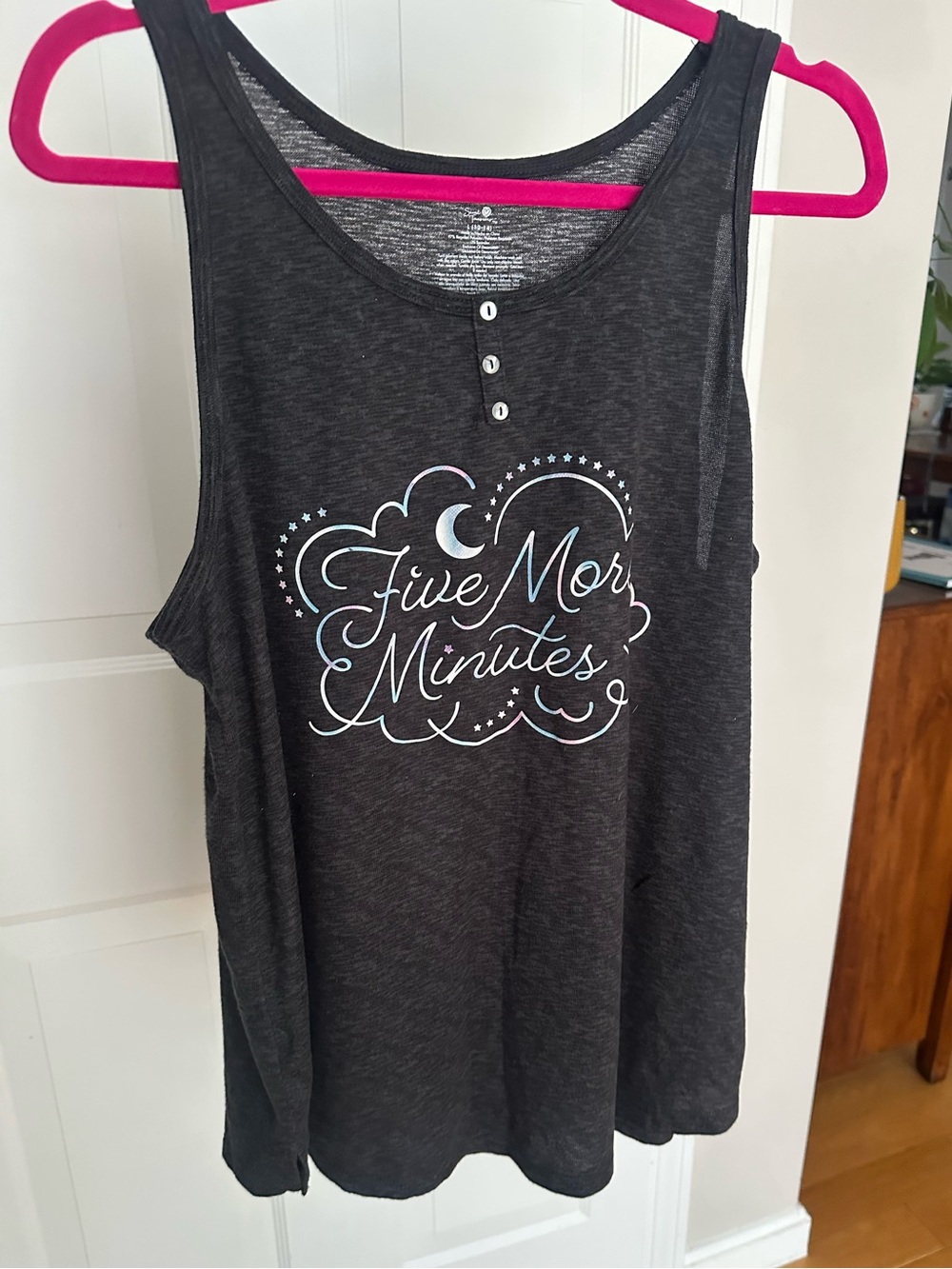 SUPER SOFT! Secret Treasures Black Graphic Sleep Tank "Five More Minutes"